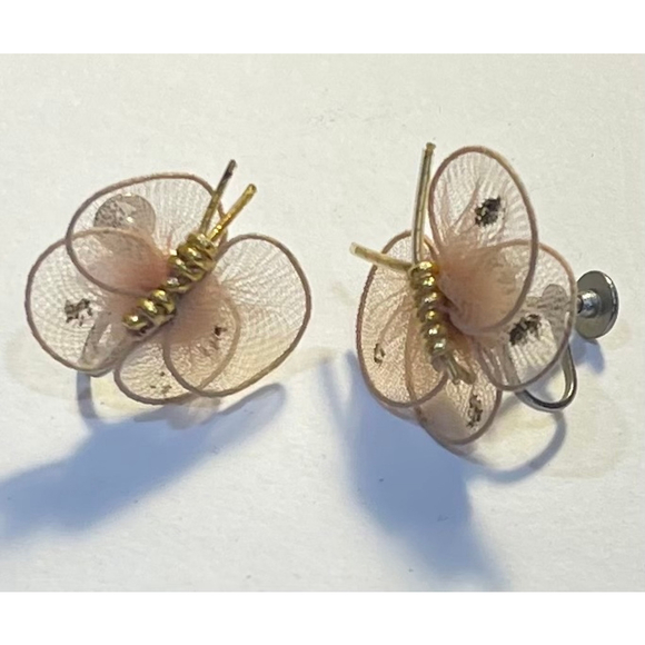 Vintage Mid-Century Gossamer Net Butterfly Screw-Back Earrings - Picture 3 of 4